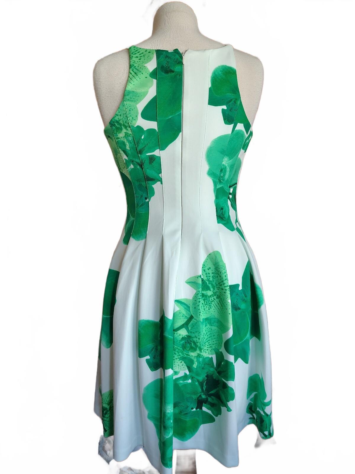 Calvin Klein Size 4 White Dress with Green Floral Print