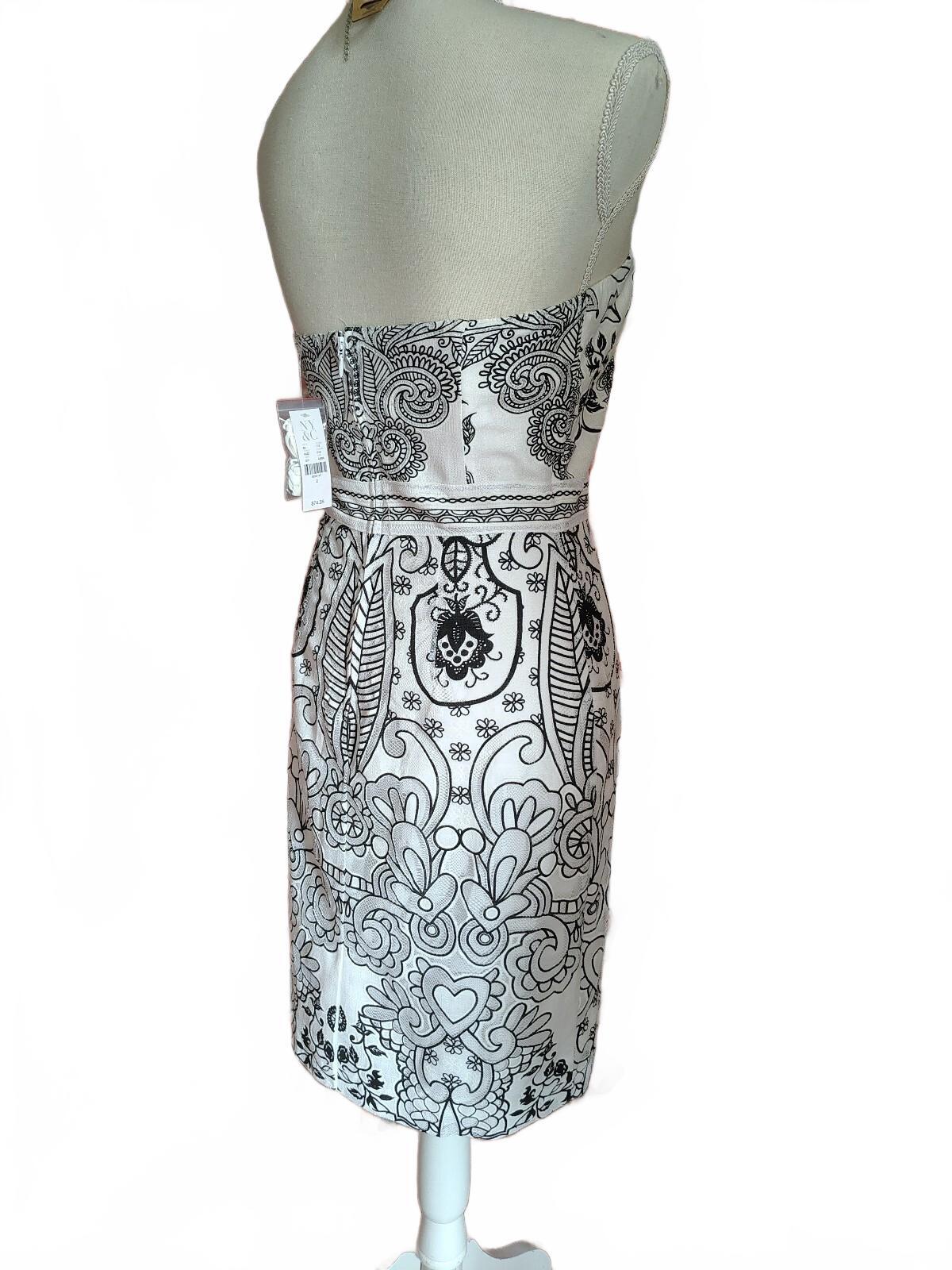 NY & Co Strapless Sheath Dress White Black NWT Sz 2