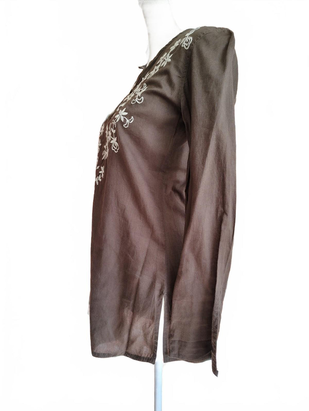 Lucky Brand Women's Brown Embroidered Cotton Tunic XS Y2K