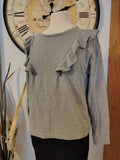 NY & Co Gray Ruffle Detail Long Sleeve Sweater Top XS