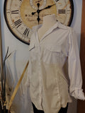 Women's White Long Sleeve Button-Up Shirt with Chest Pockets