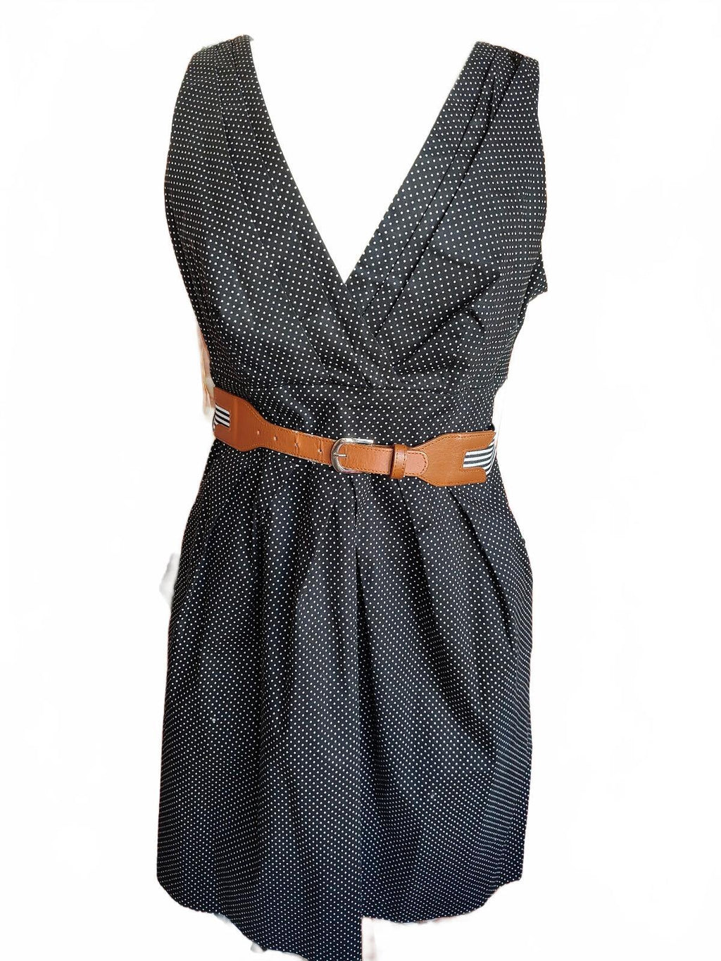Corey P Black Polka Dot Sleeveless Dress with Belt Sz 14 NWT