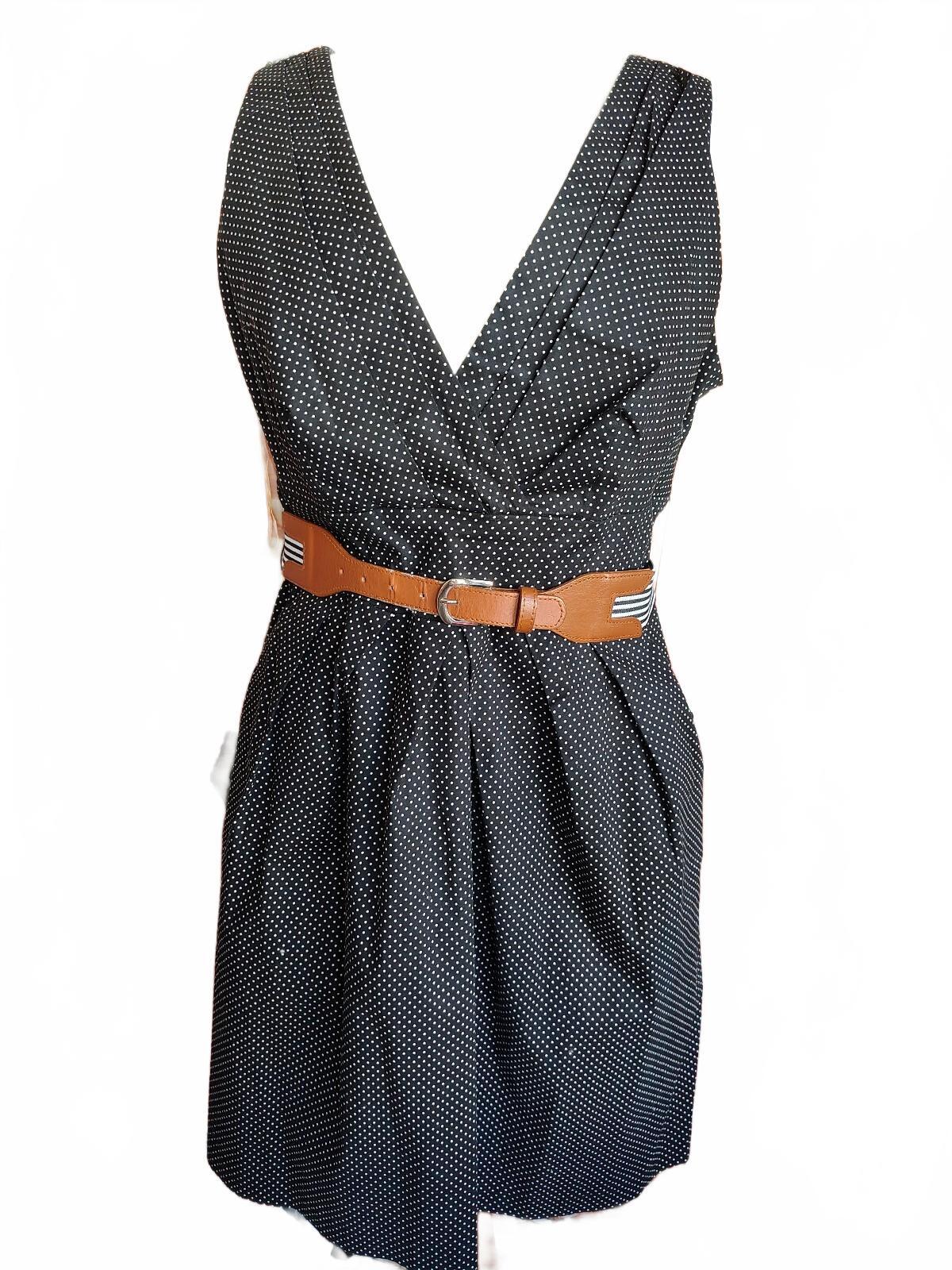 Corey P Black Polka Dot Sleeveless Dress with Belt Sz 14 NWT