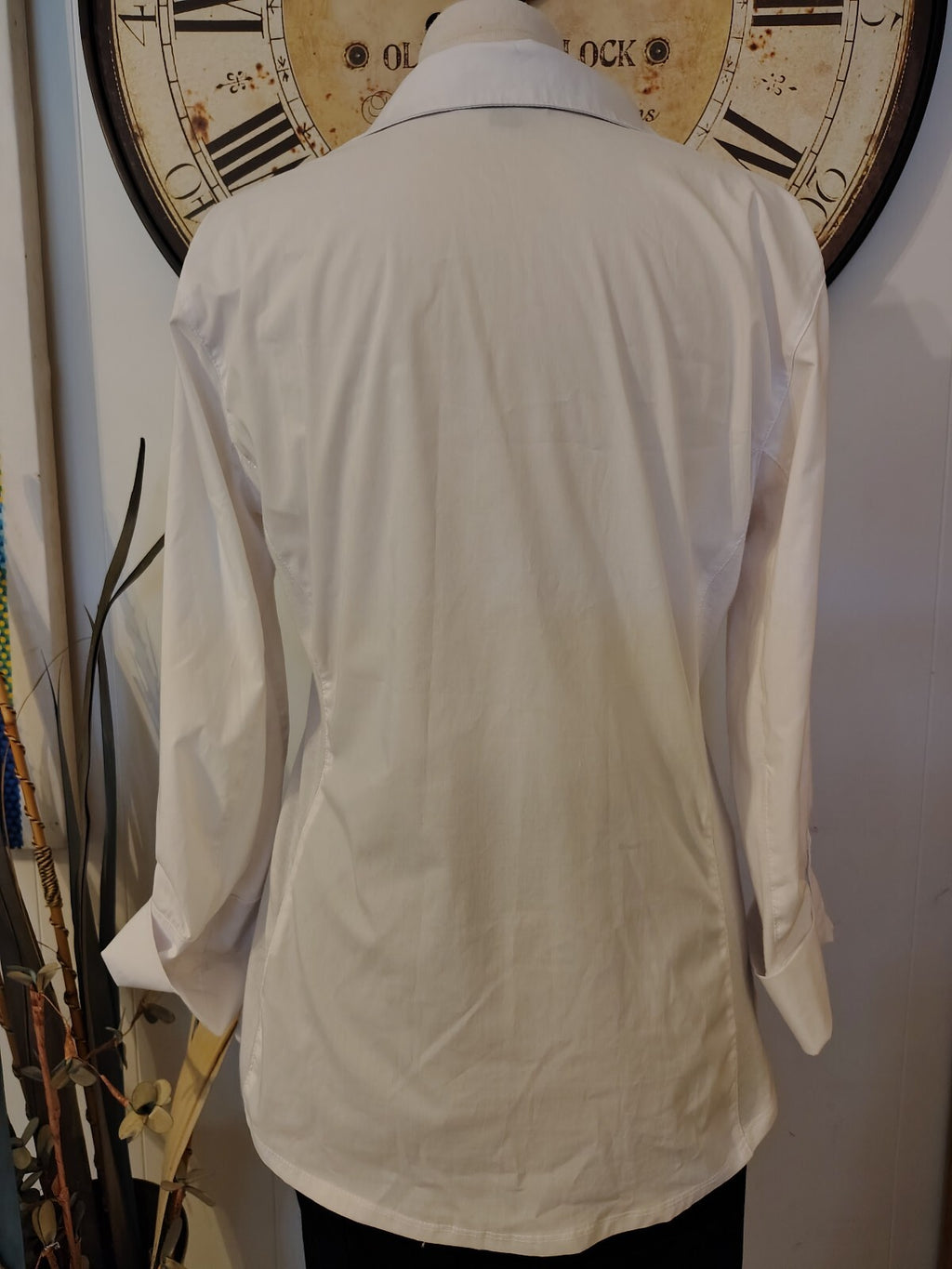Women's White Long Sleeve Button-Up Shirt with Chest Pockets