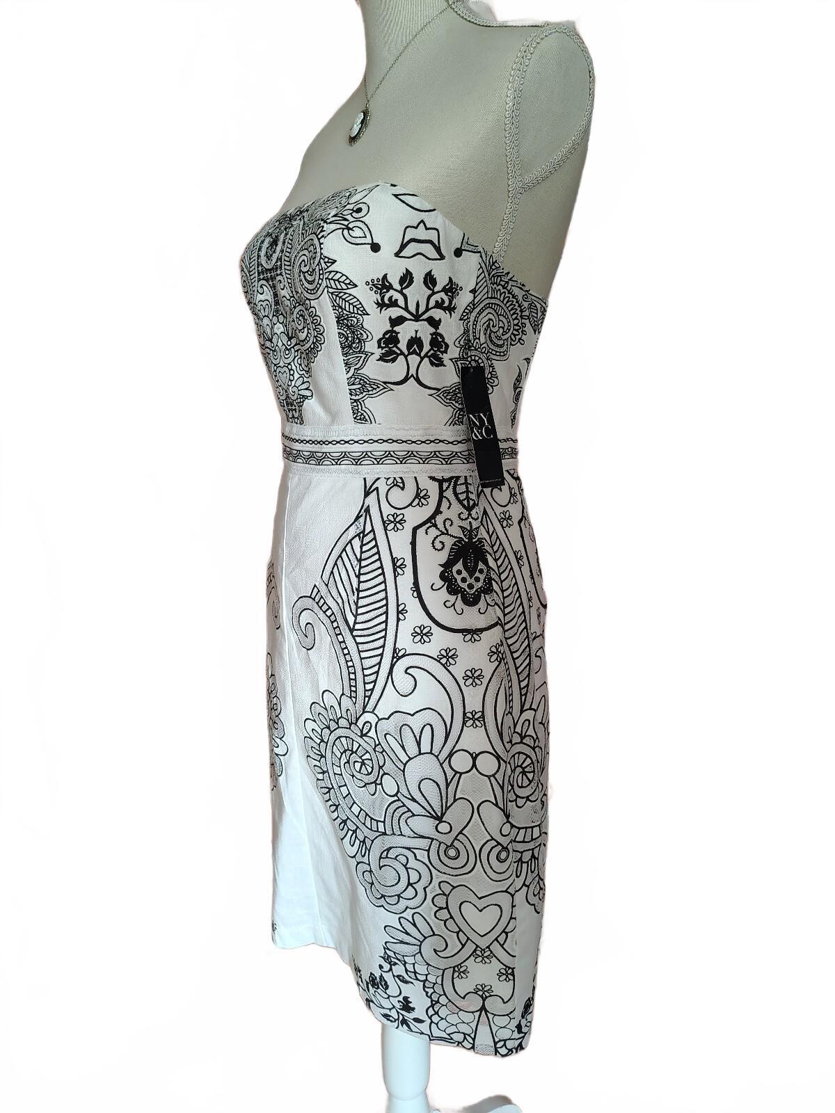 NY & Co Strapless Sheath Dress White Black NWT Sz 2