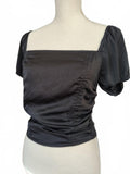 Forever 21 Black Puff Sleeve Ruched Crop Top, Size Medium