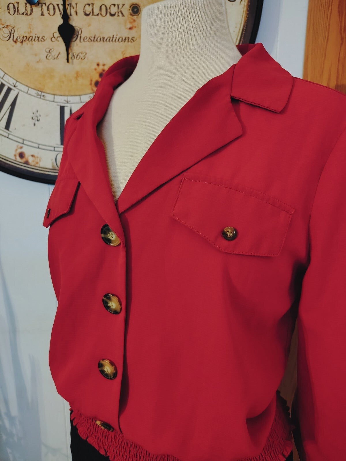 By & By Women's Button-Up Blouse w/Smocked Waist Medium
