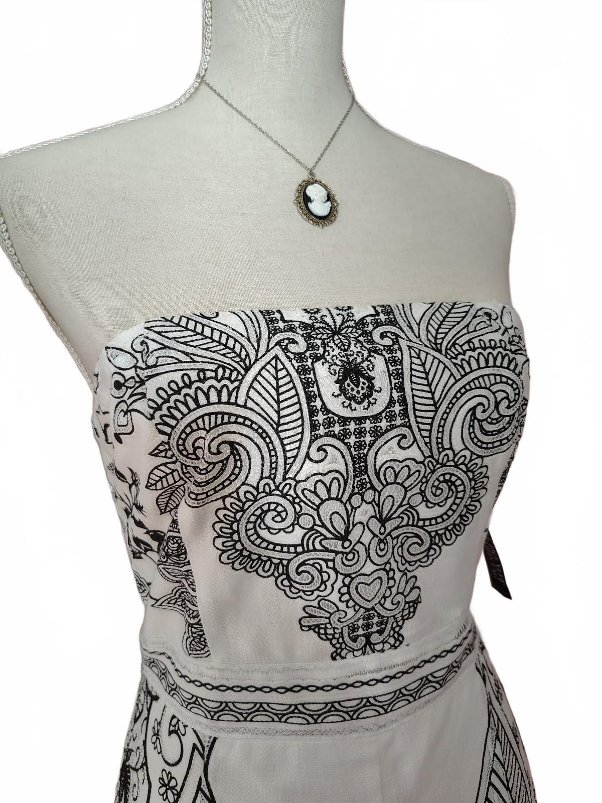 NY & Co Strapless Sheath Dress White Black NWT Sz 2