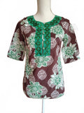 Vintage Forever 21 Y2K Green Floral Print Cotton Top Boho Sm