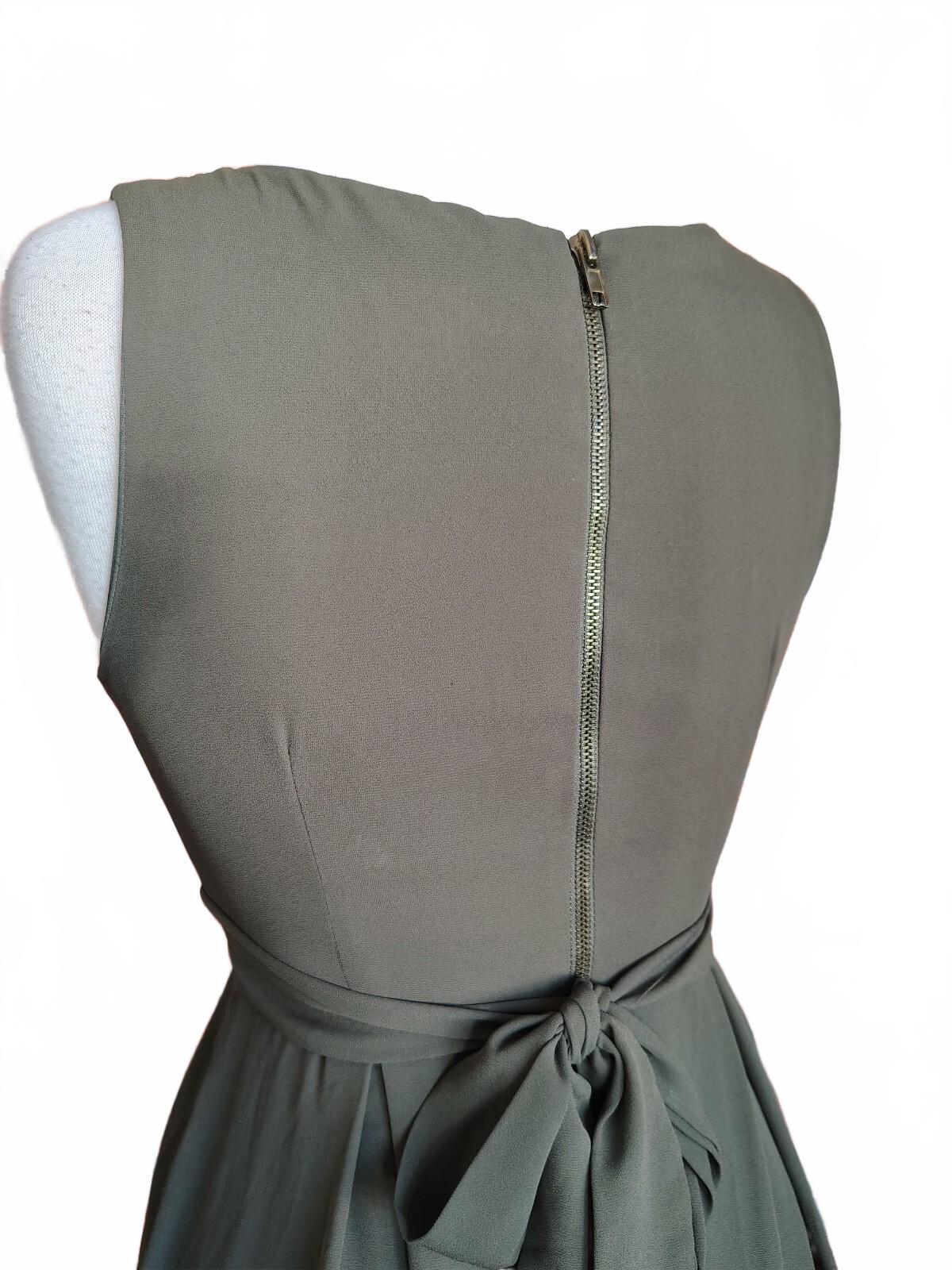 Sleeveless Olive Green V-Neck Dress with Pleated Skirt sz. 7