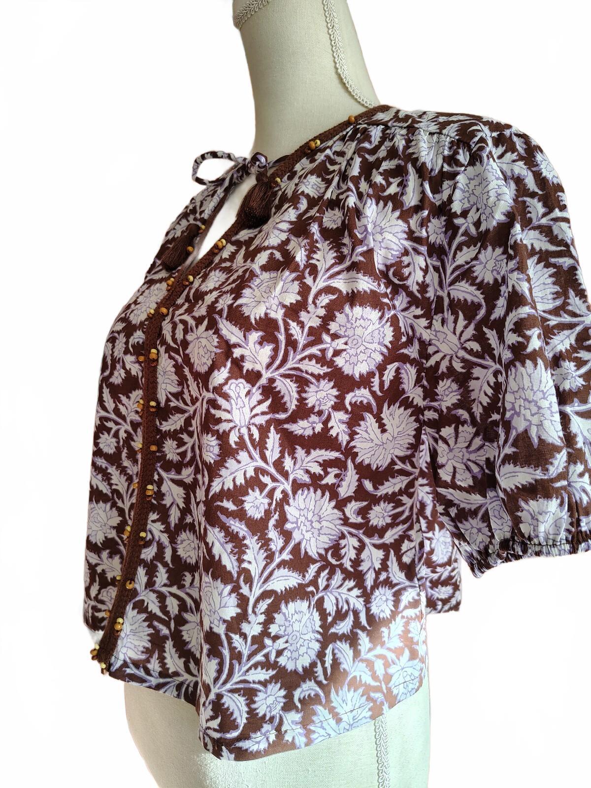 Old Navy Women's Small Brown and White Floral Cotton Blouse,