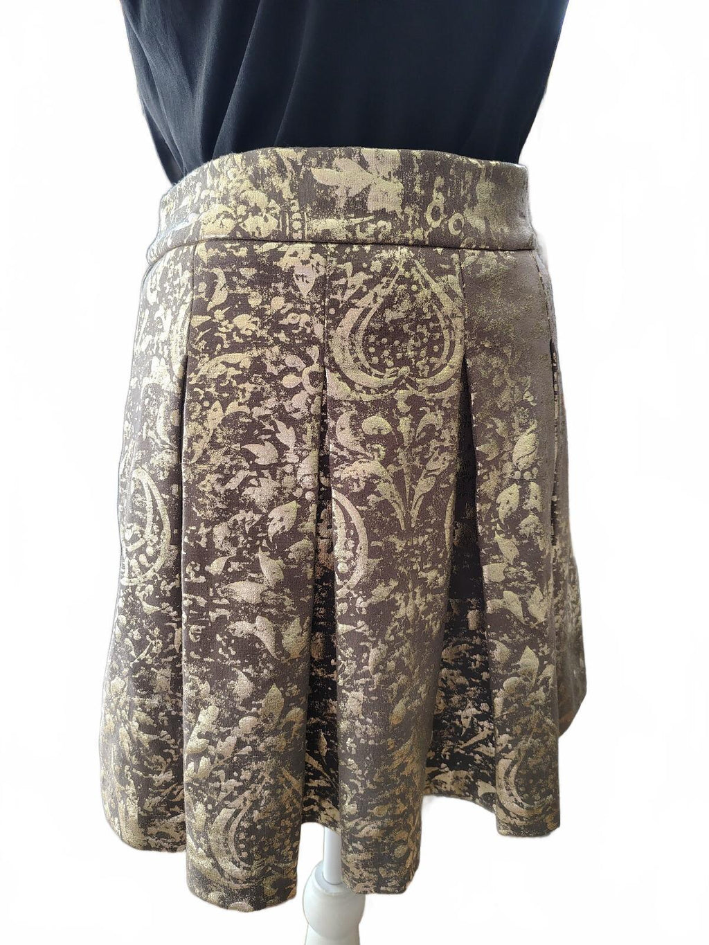 Mark Medium Brocade A-Line Skirt in Gold and Brown with Plea