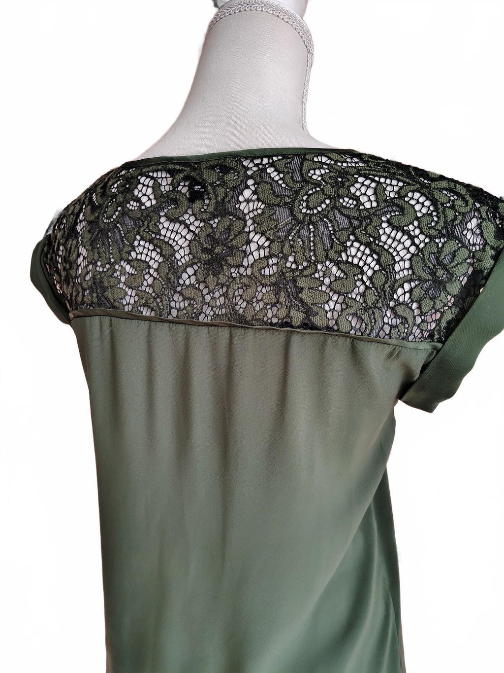 Express Women's Olive Green Blouse with Lace Detail XS