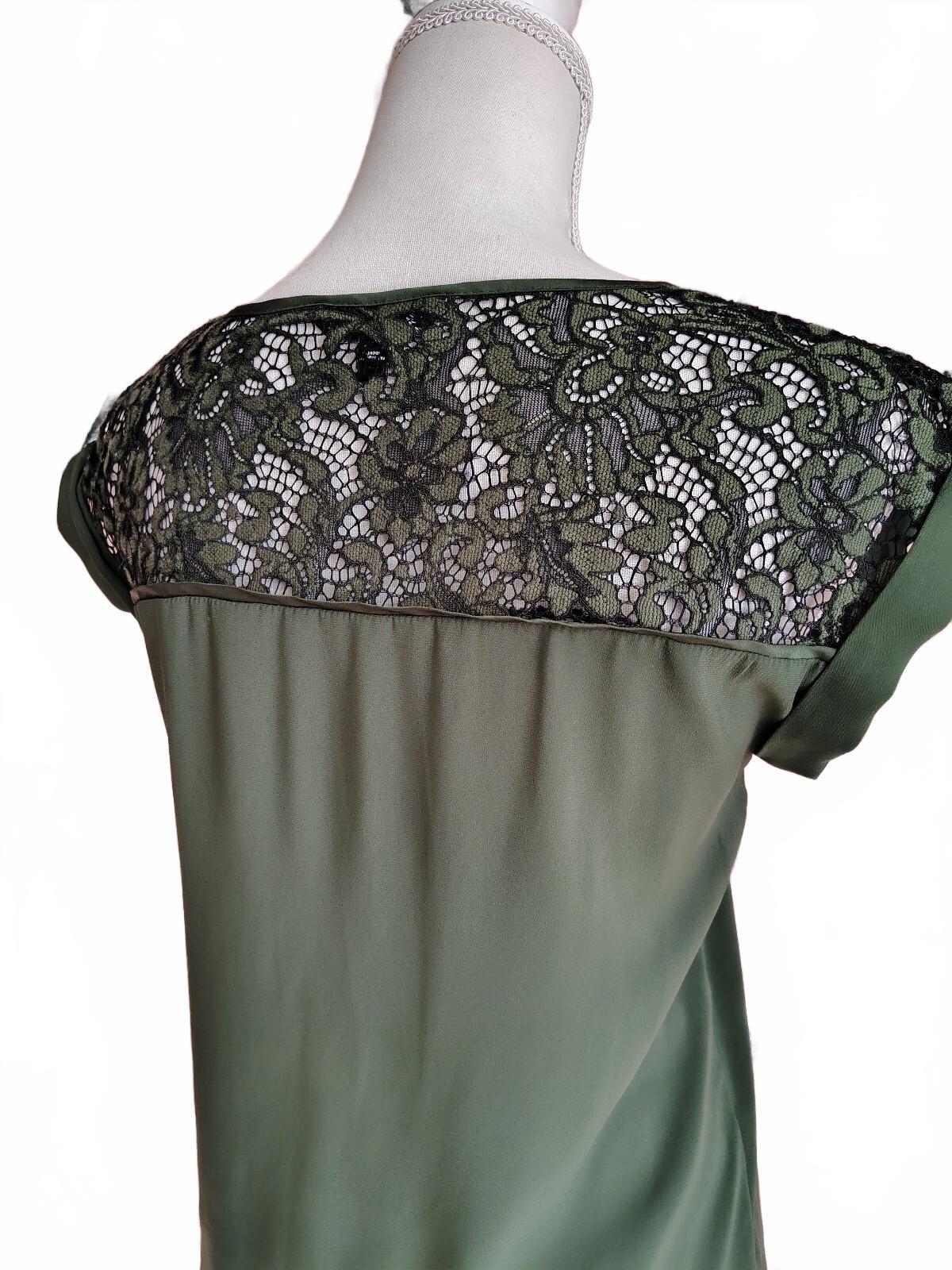 Express Women's Olive Green Blouse with Lace Detail XS