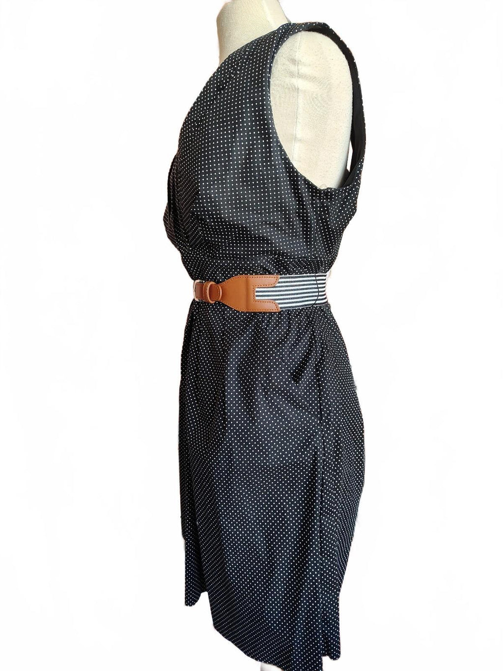 Corey P Black Polka Dot Sleeveless Dress with Belt Sz 14 NWT
