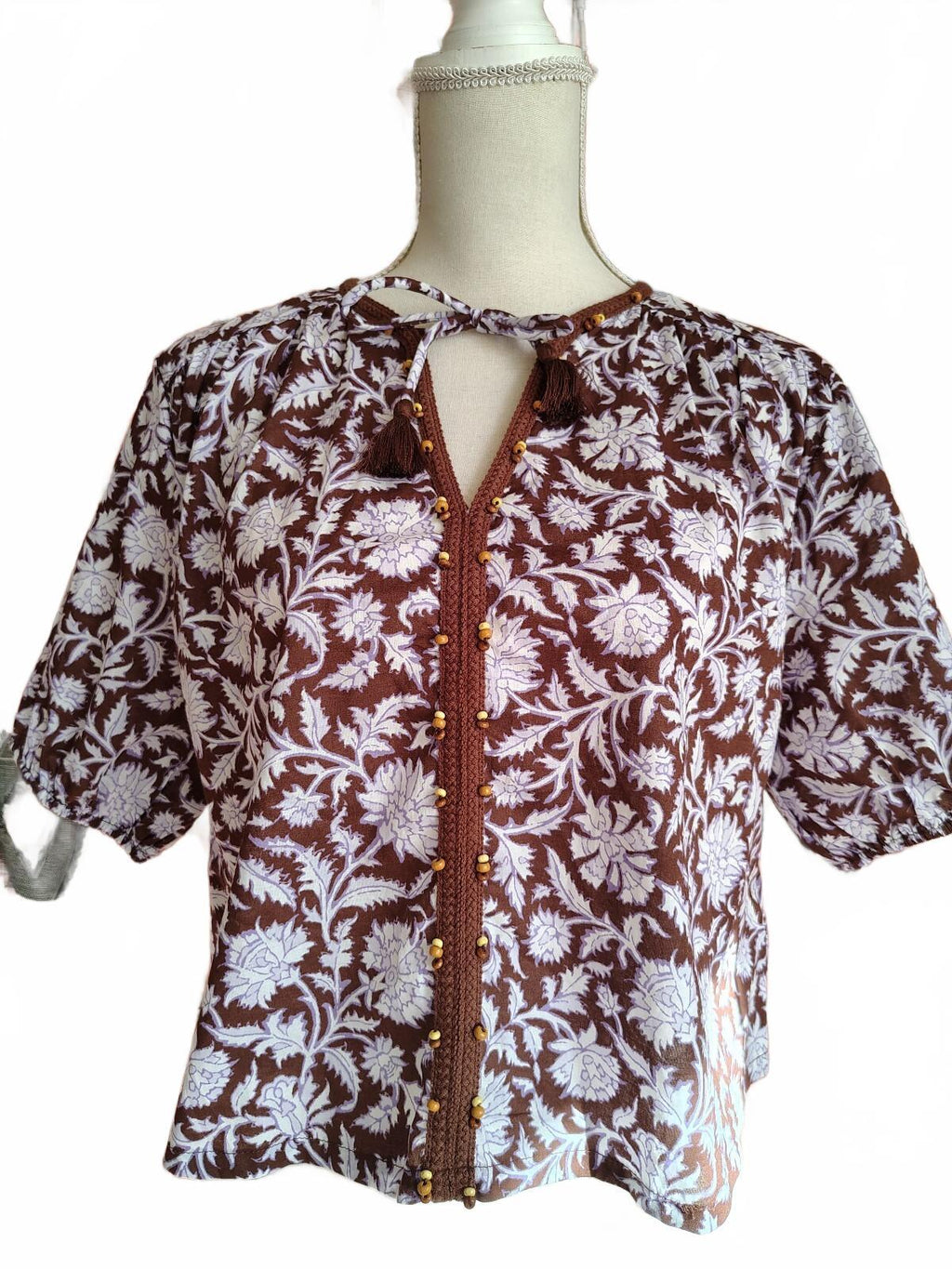 Old Navy Women's Small Brown and White Floral Cotton Blouse,
