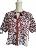 Old Navy Women's Small Brown and White Floral Cotton Blouse,
