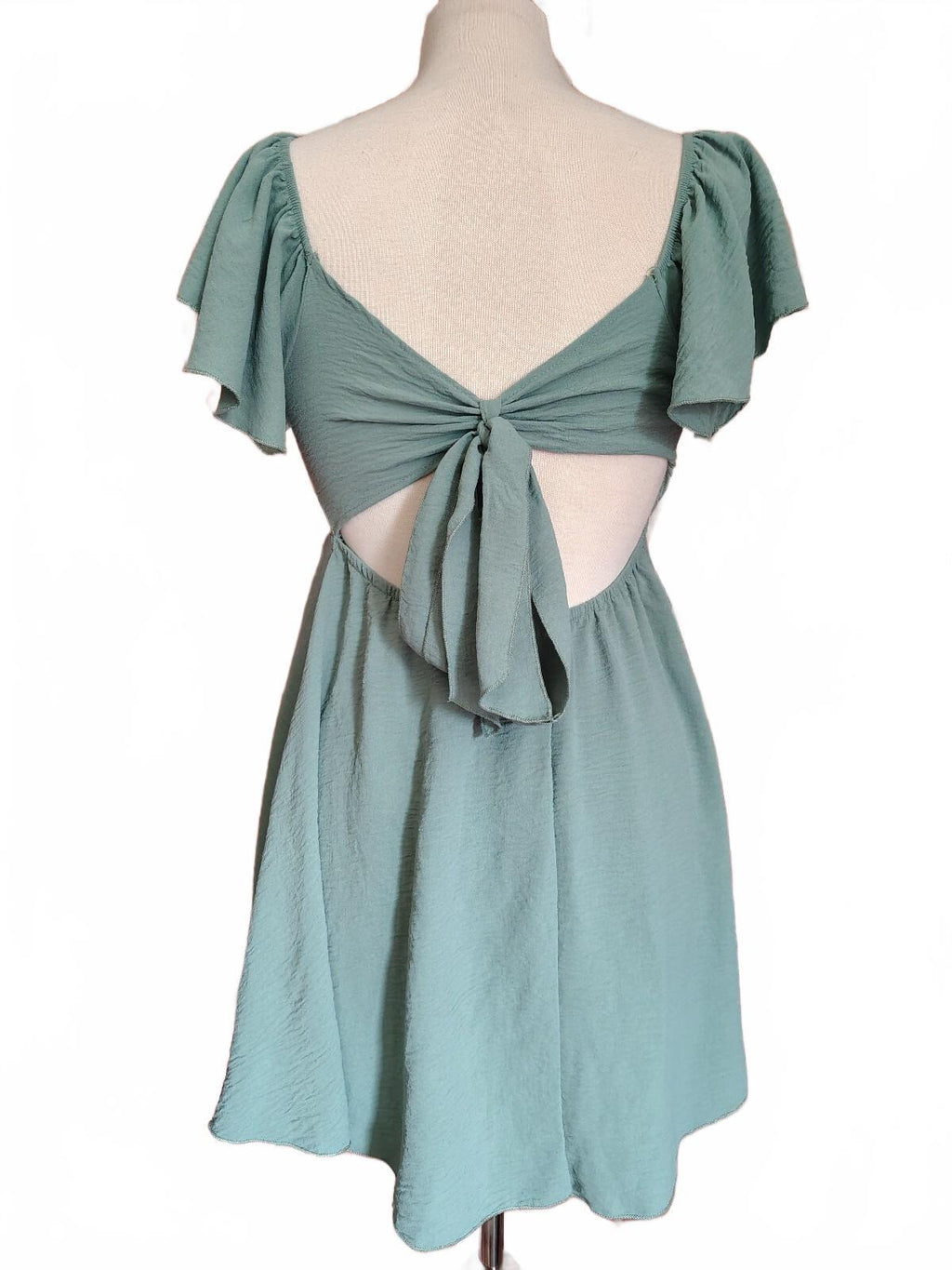Sage Green Open Back Babydoll Dress M