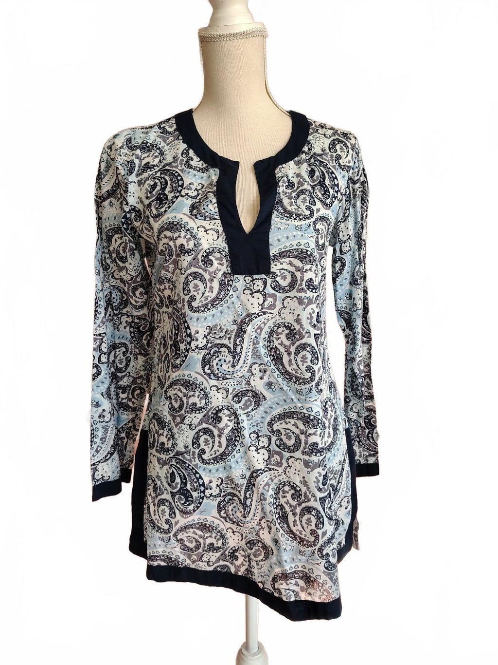 Lucky Brand Women's XS Cotton Paisley Print Tunic Top Y2K