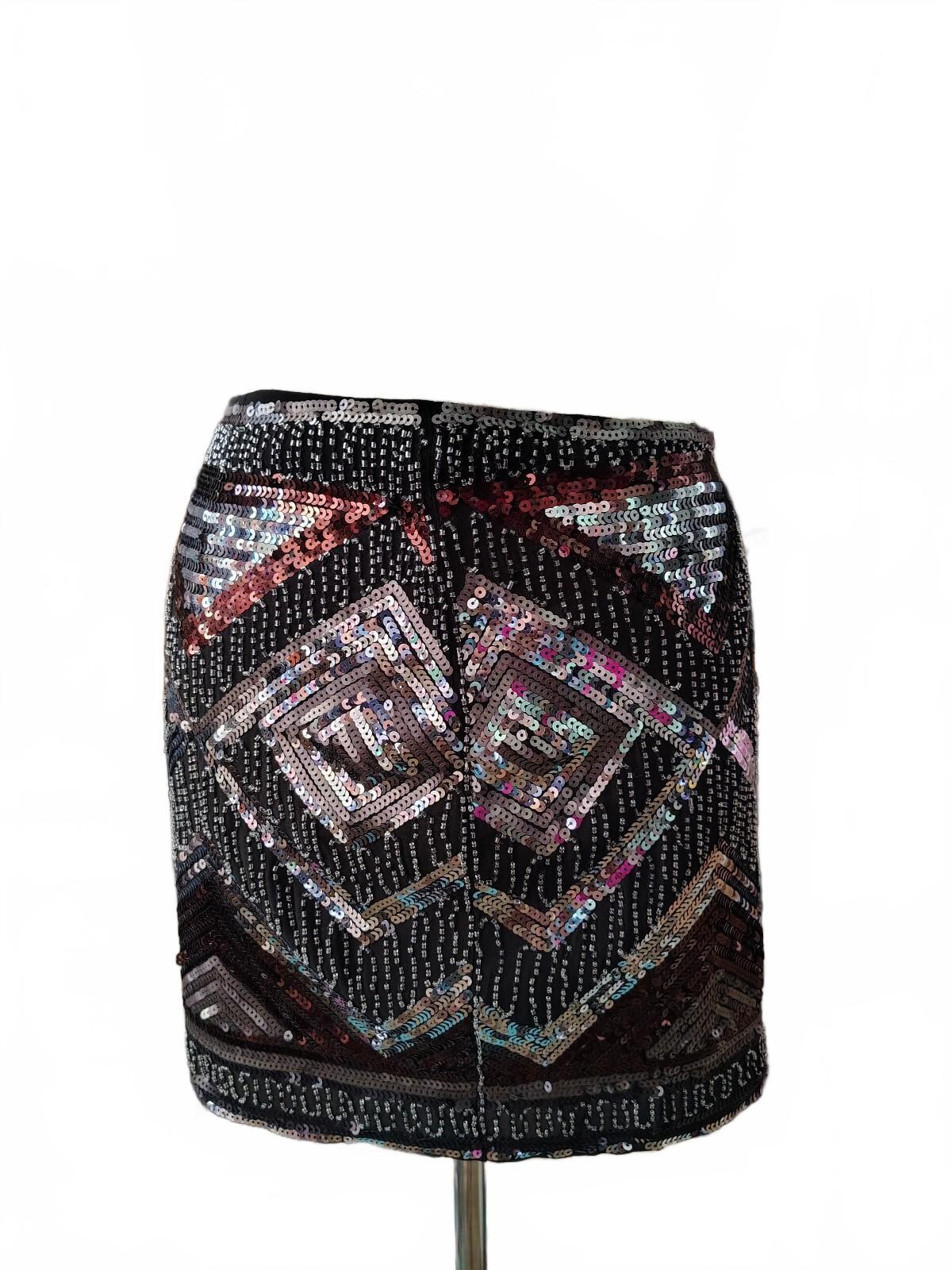H&M Size 6 Black Sequin Geometric Pattern Mini Skirt