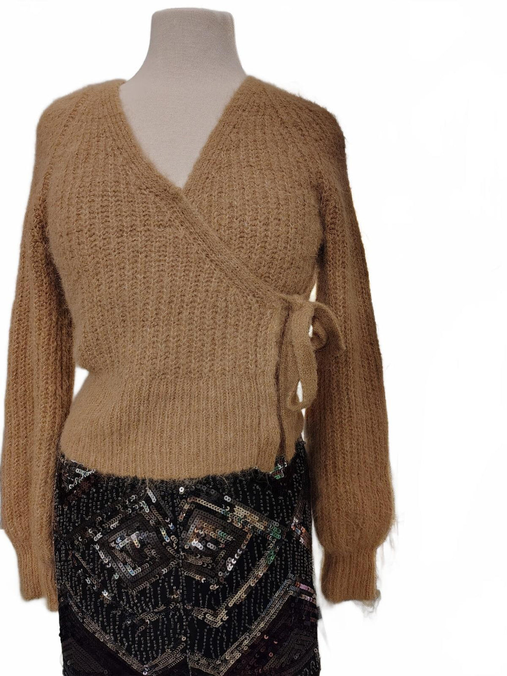 Express Women's XS Tan Mohair Blend Wrap Sweater