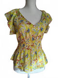 Sam Edelman Women's Yellow Floral Print Peplum Blouse, XS