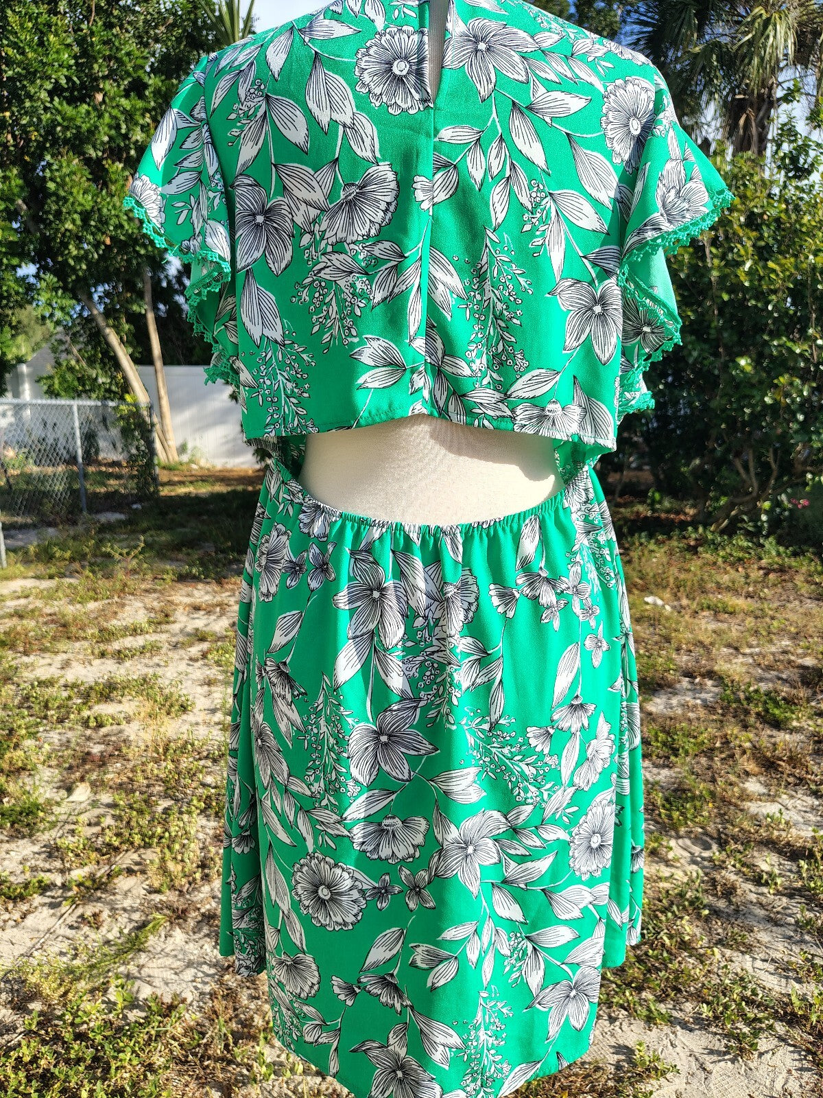 A New Day Women's Green & White Floral Dress Size Large