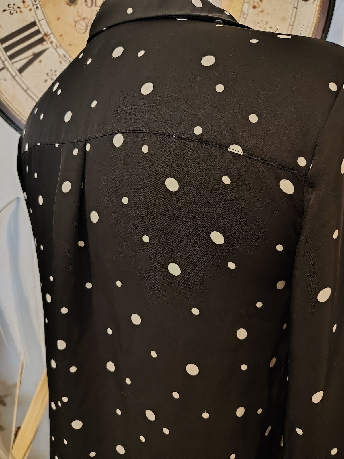 H&M Black and White Polka Dot Long Sleeve Button-Up Shirt, 6