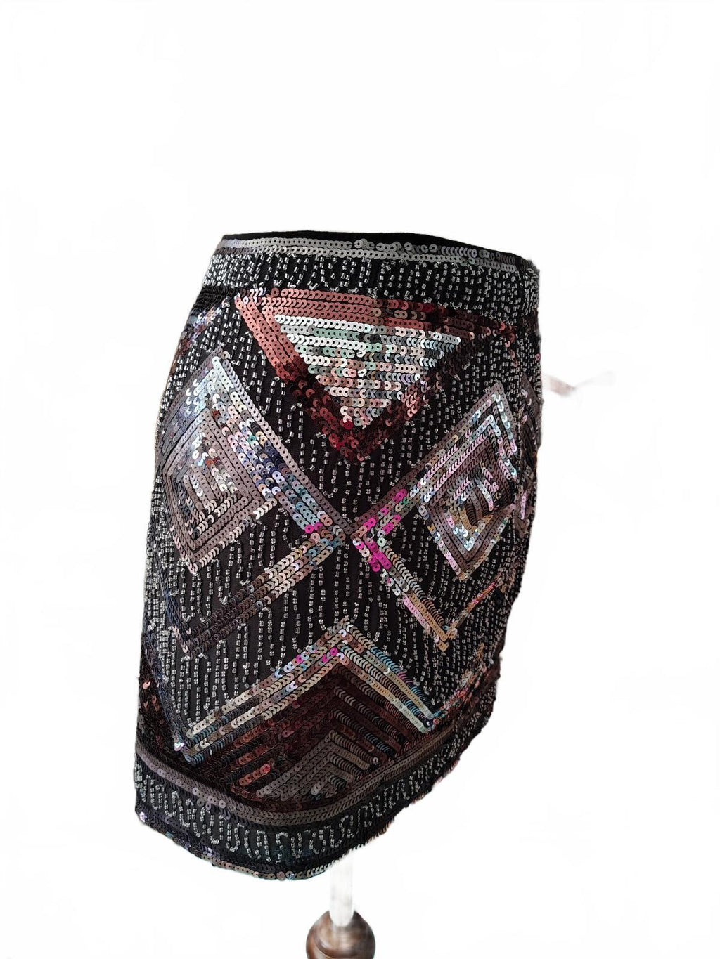 H&M Size 6 Black Sequin Geometric Pattern Mini Skirt