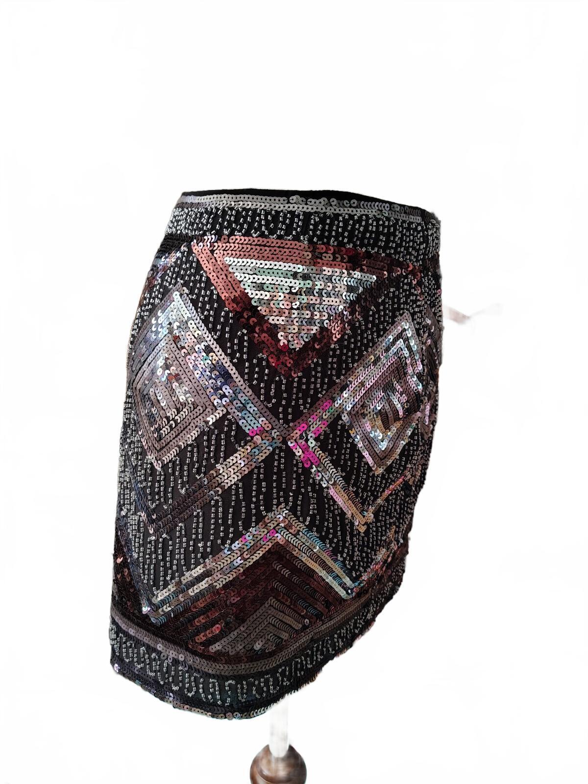 H&M Size 6 Black Sequin Geometric Pattern Mini Skirt