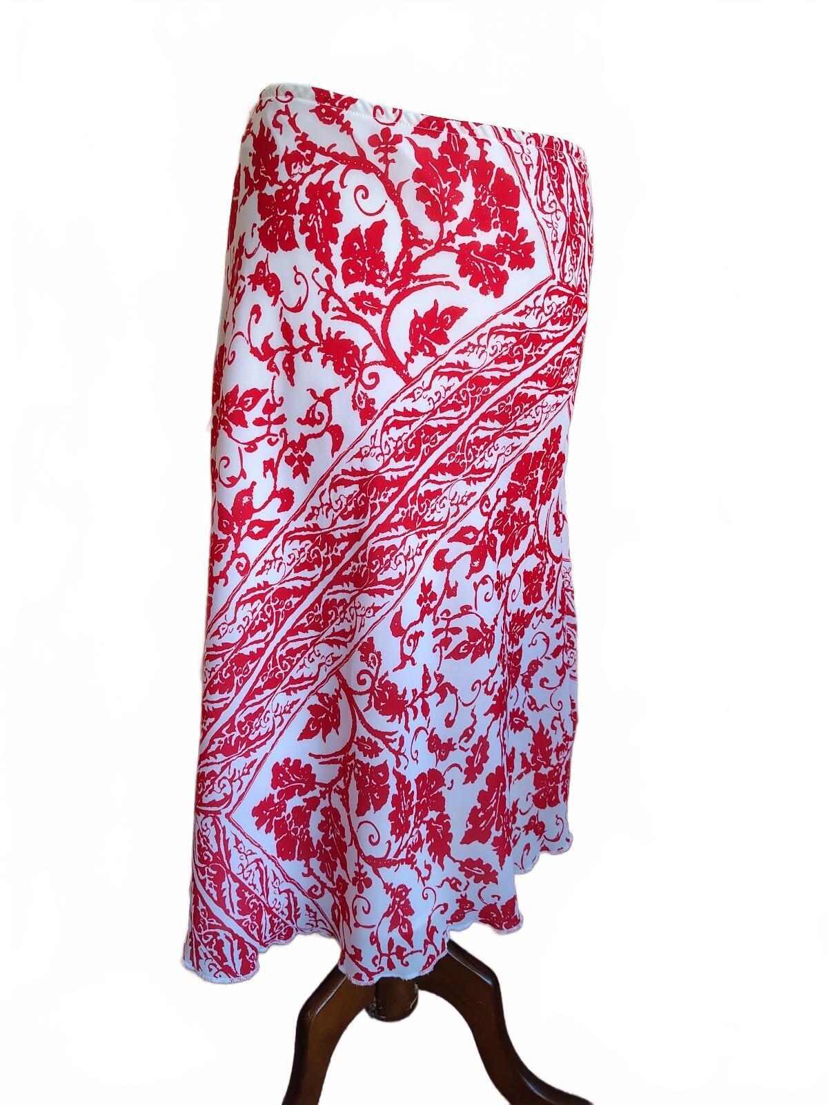 DFA New York Red and White Floral Print Midi Skirt vintage