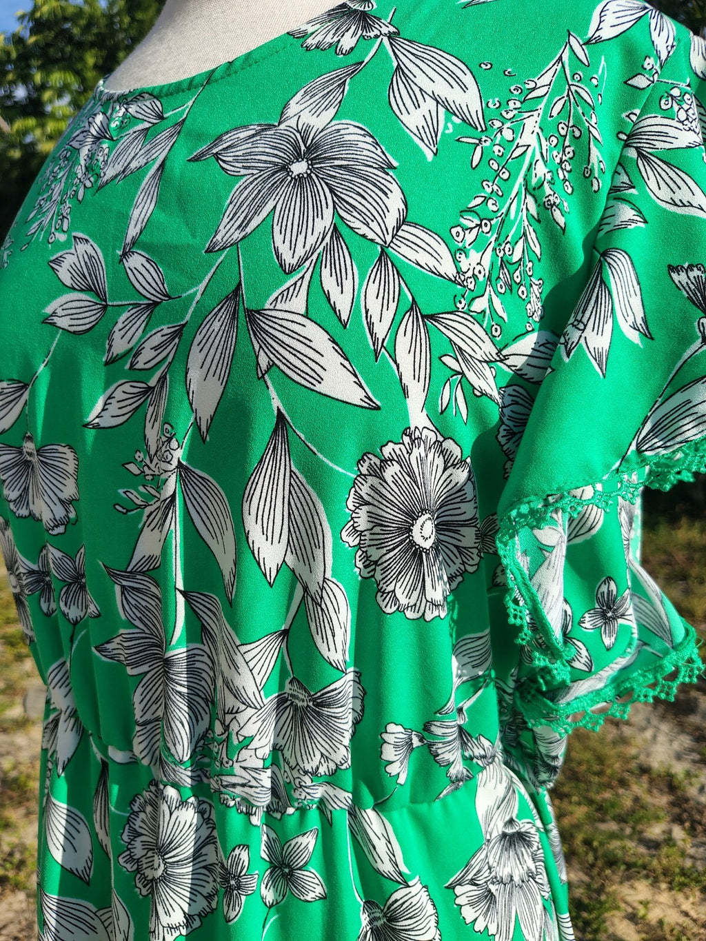 A New Day Women's Green & White Floral Dress Size Large