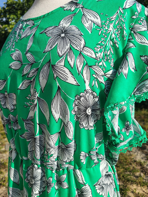 A New Day Women's Green & White Floral Dress Size Large