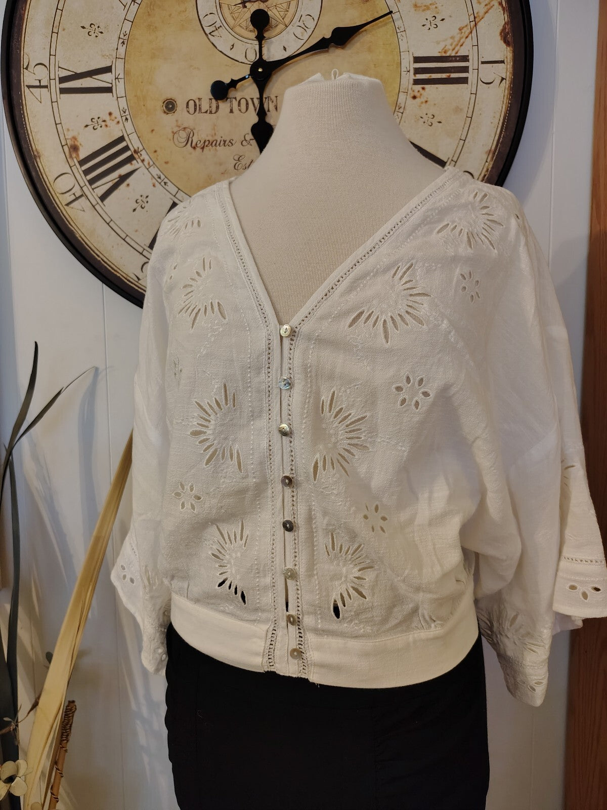 Lovestitch White Embroidered Button-Up Blouse medium