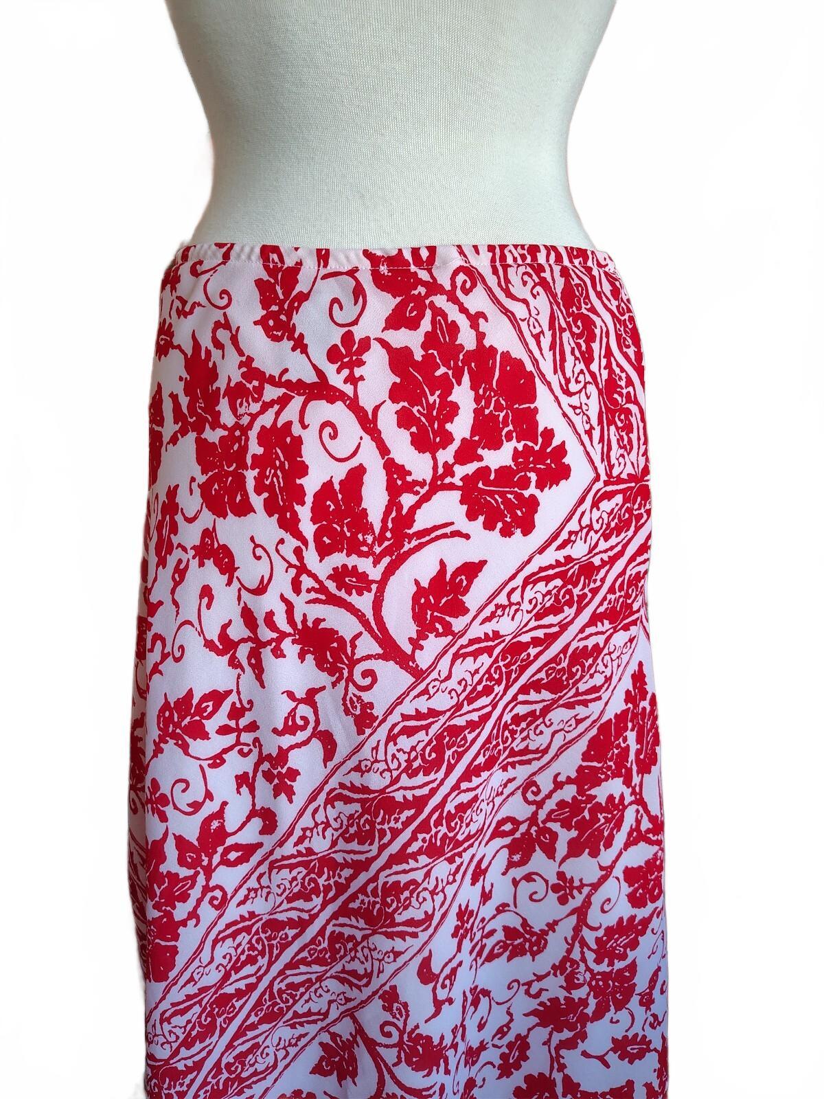 DFA New York Red and White Floral Print Midi Skirt vintage