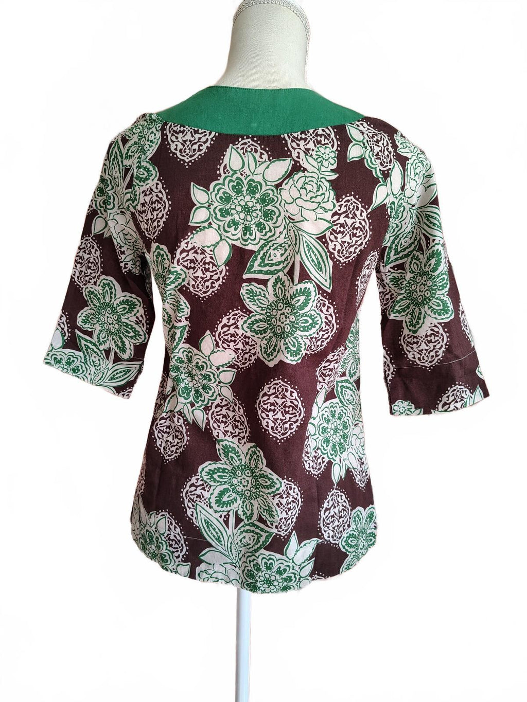 Vintage Forever 21 Y2K Green Floral Print Cotton Top Boho Sm