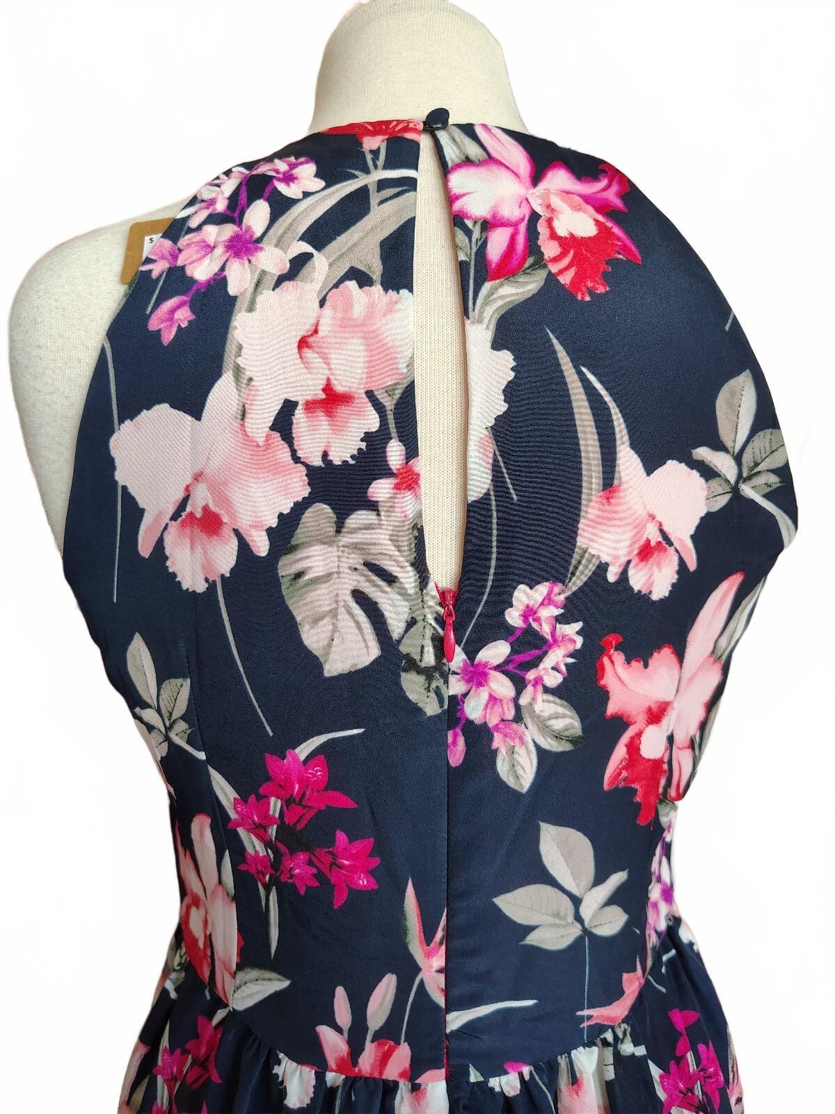 Eliza J Women's Navy Blue Floral Halter Midi Dress Size 4