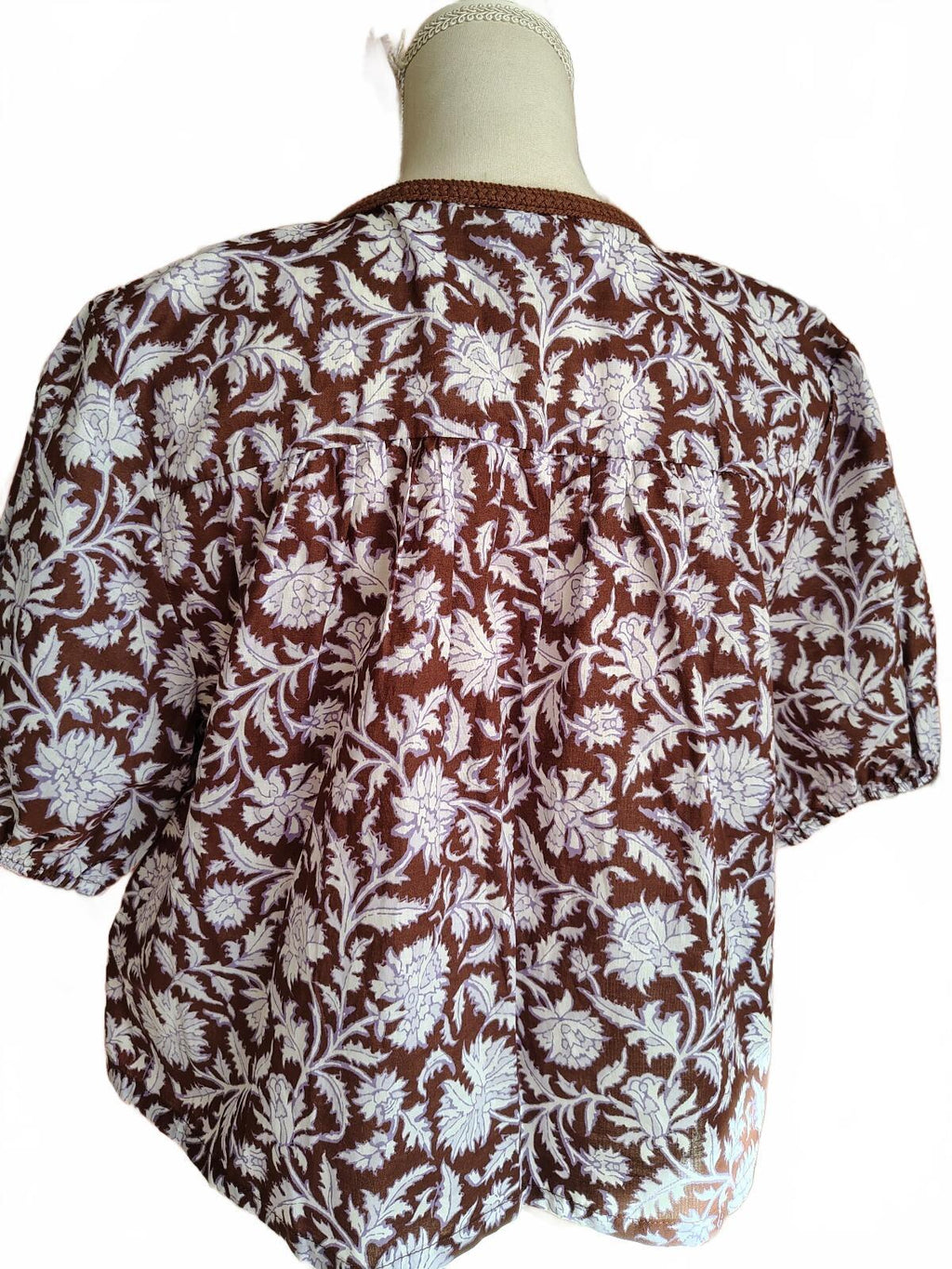 Old Navy Women's Small Brown and White Floral Cotton Blouse,