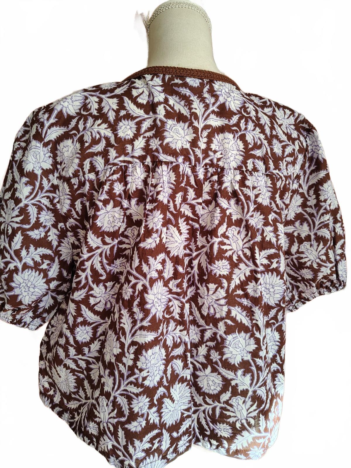 Old Navy Women's Small Brown and White Floral Cotton Blouse,