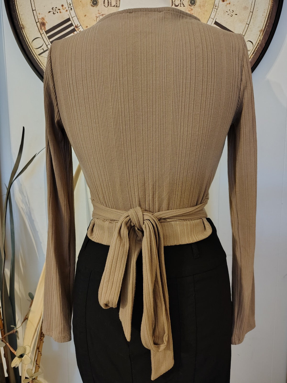 Forever 21 Women's Ribbed Wrap Tie Long Sleeve CropTop Large