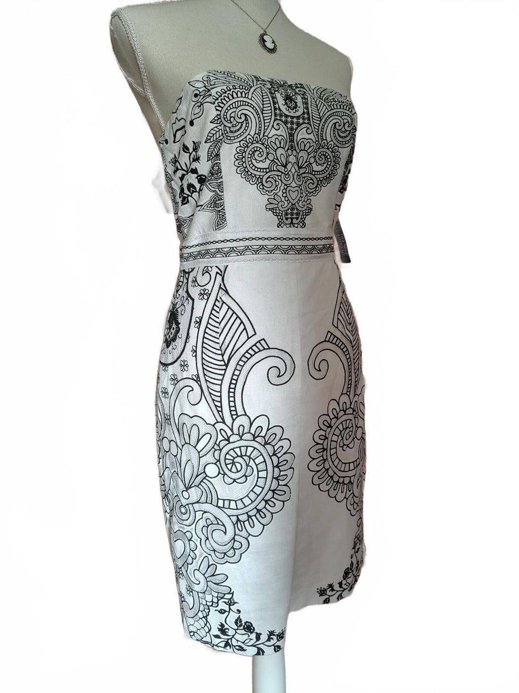NY & Co Strapless Sheath Dress White Black NWT Sz 2