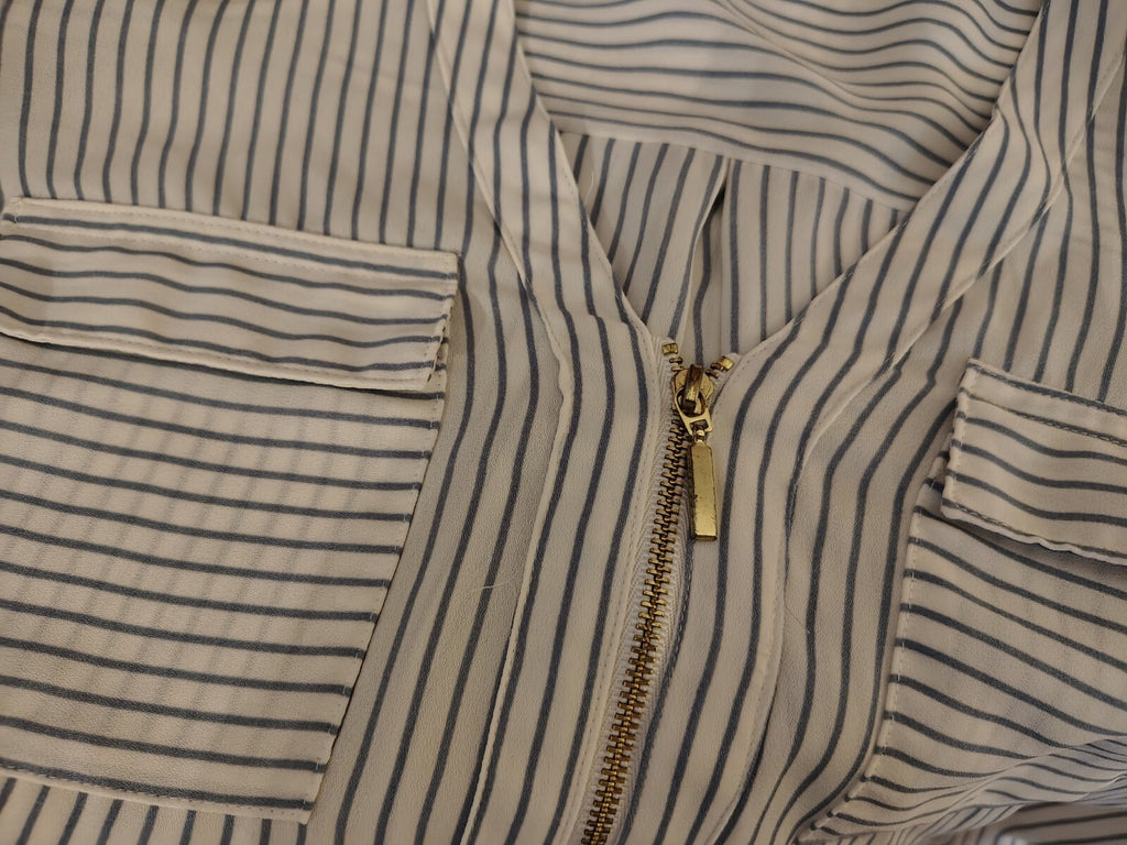 Express Women's White and Gray Striped Long Sleeve Blouse Sm
