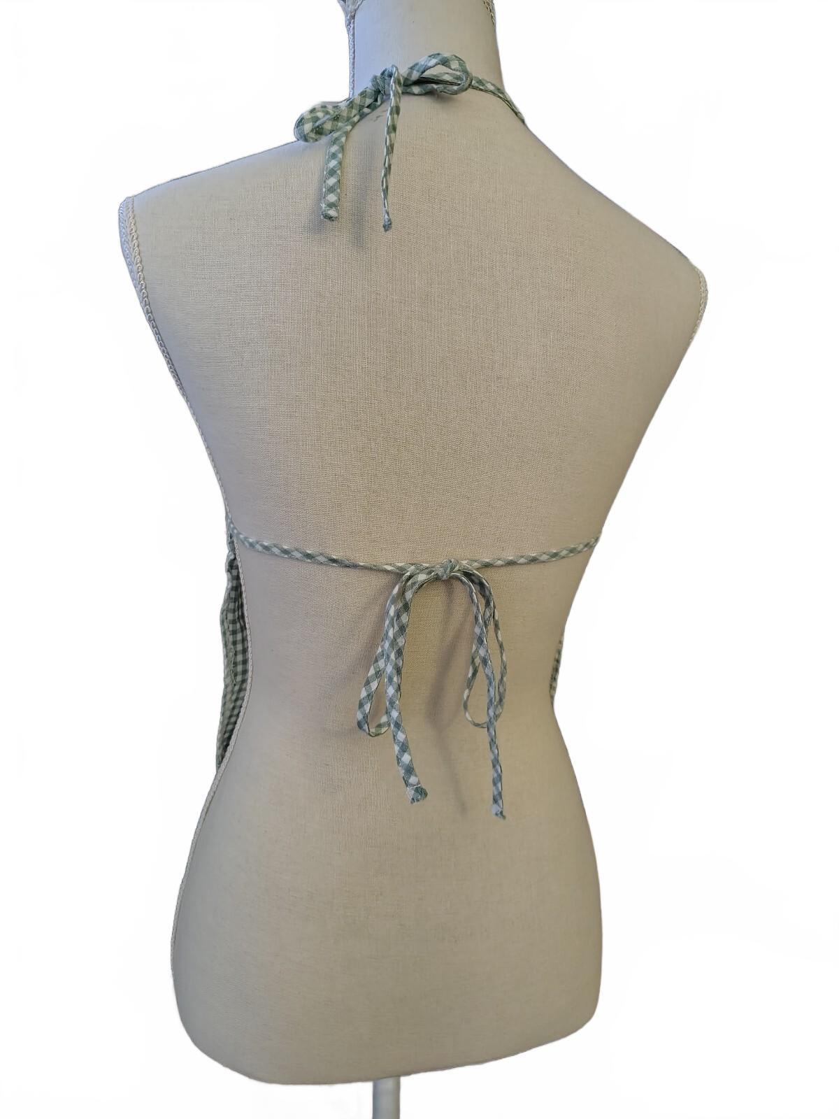 Junior XS/S Green and White Gingham Halter Neck Top with Tie