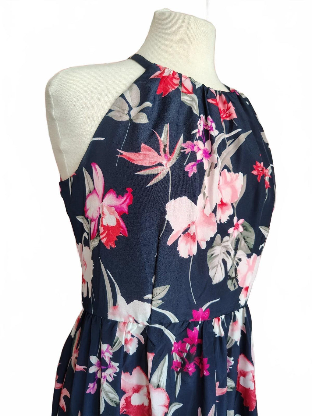 Eliza J Women's Navy Blue Floral Halter Midi Dress Size 4