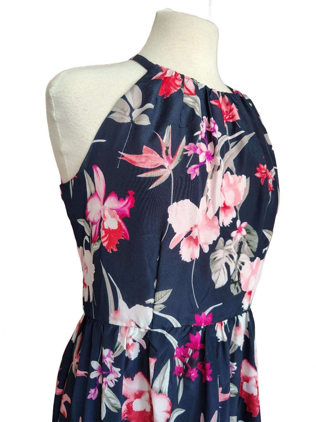 Eliza J Women's Navy Blue Floral Halter Midi Dress Size 4