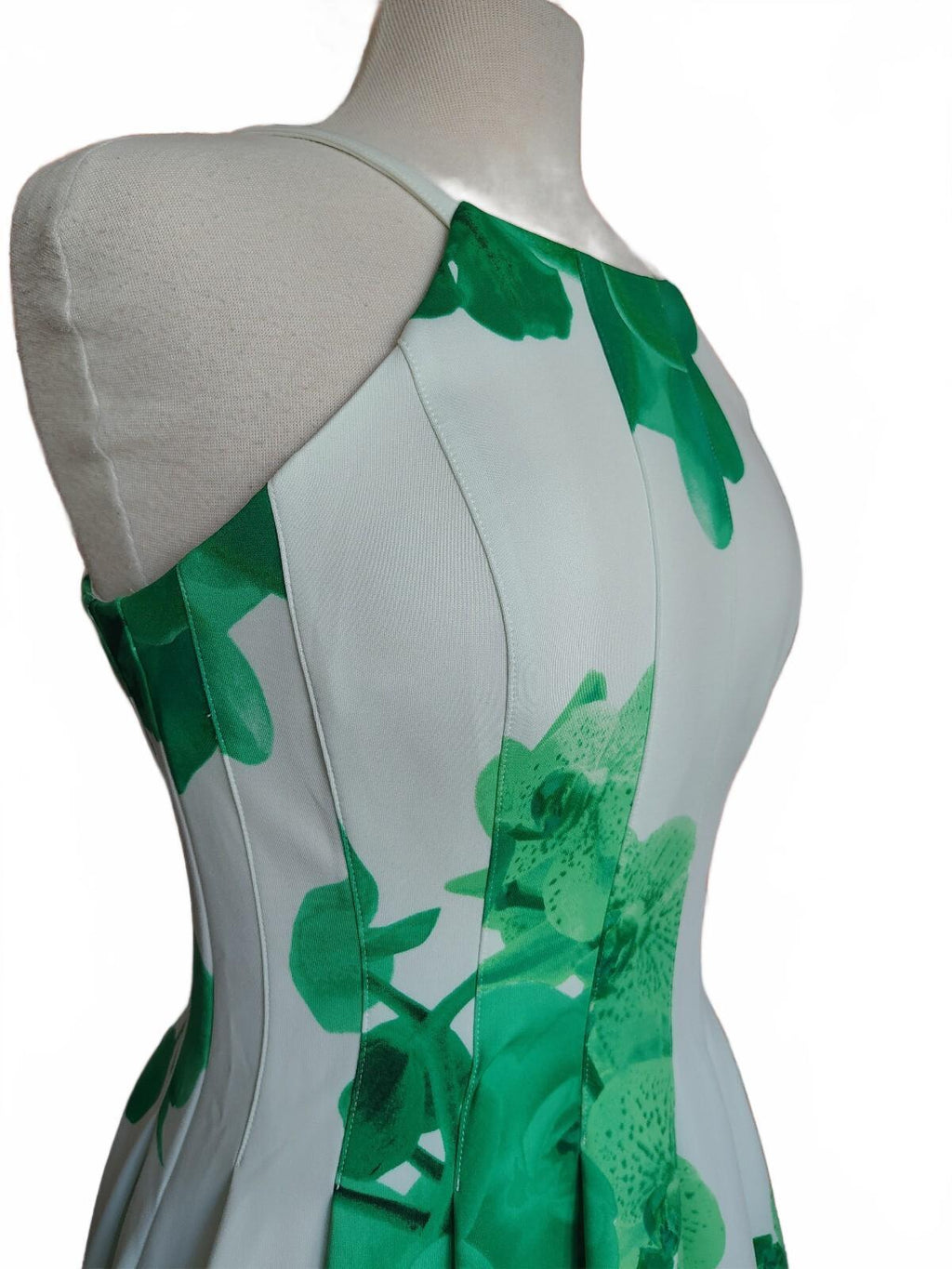 Calvin Klein Size 4 White Dress with Green Floral Print