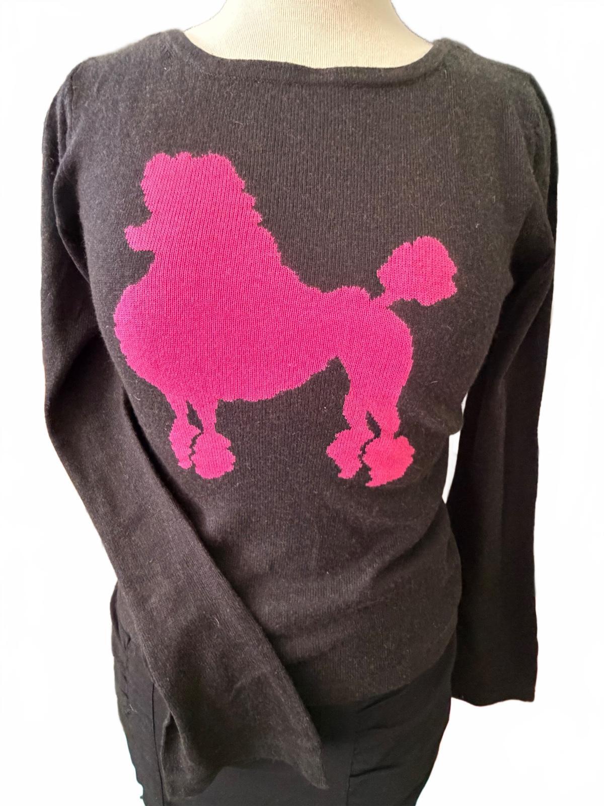 Fetching Women's Black Light Silk Sweater with Poodle Small