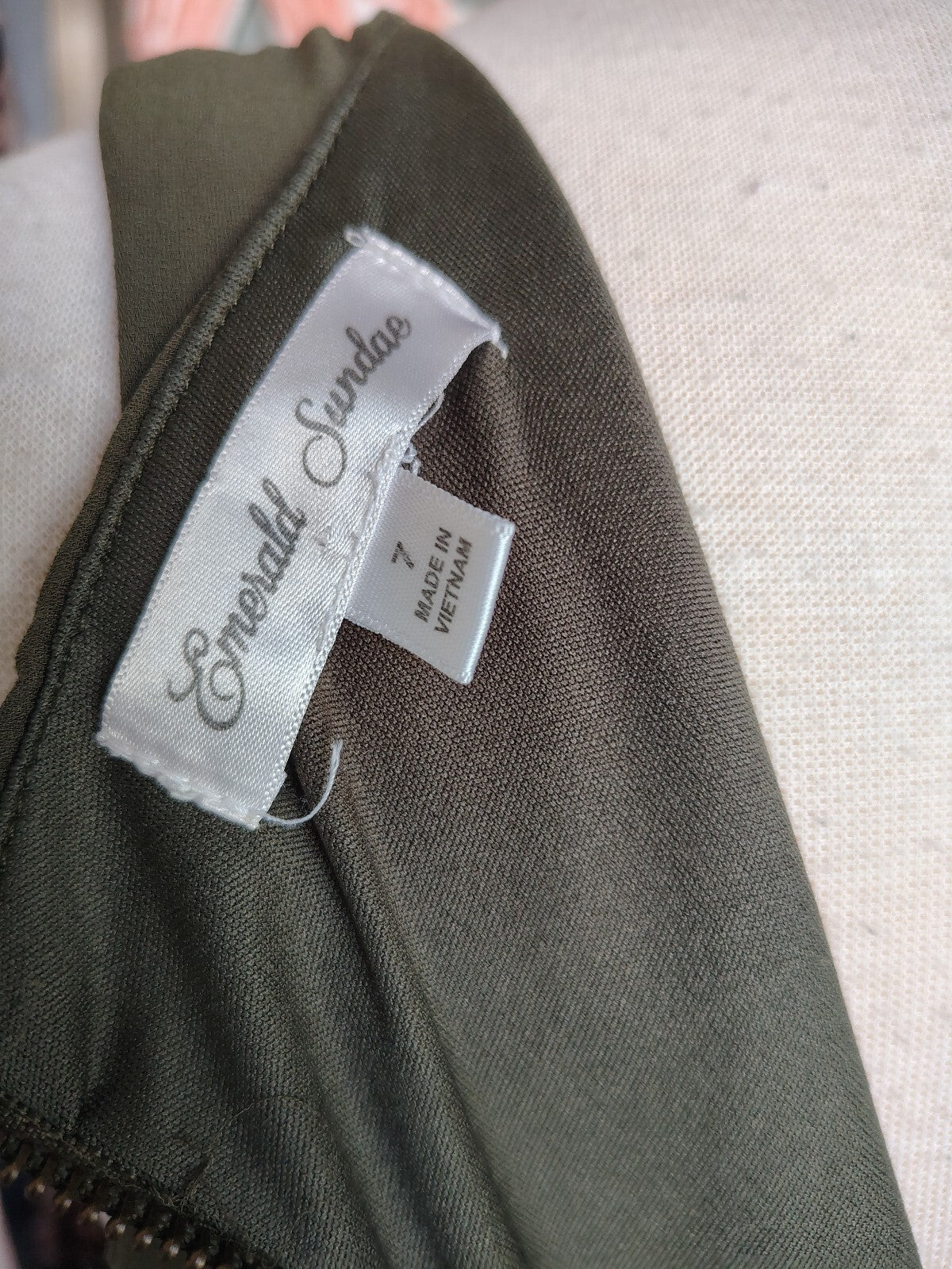 Sleeveless Olive Green V-Neck Dress with Pleated Skirt sz. 7