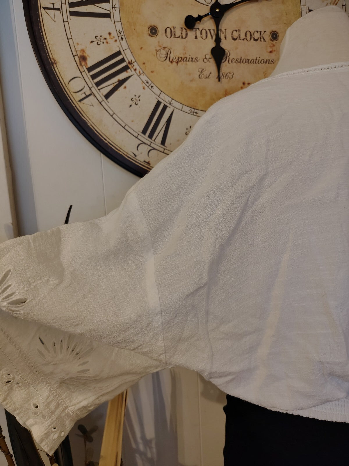 Lovestitch White Embroidered Button-Up Blouse medium