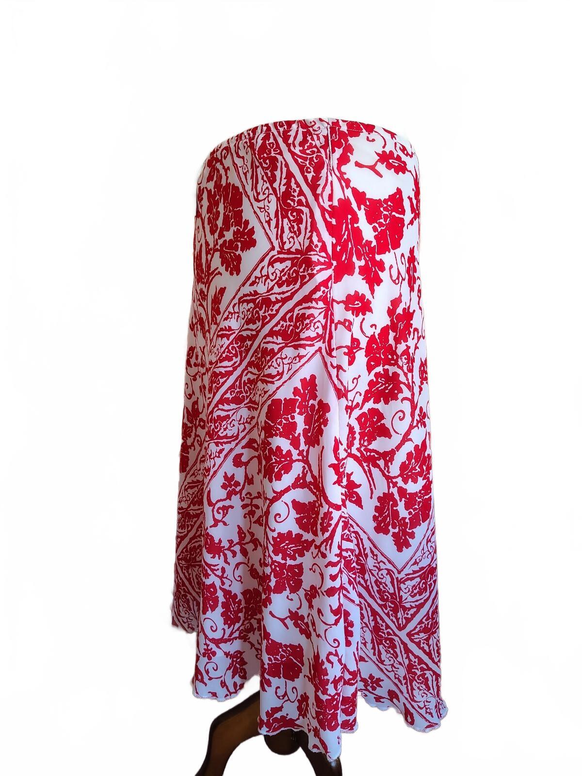 DFA New York Red and White Floral Print Midi Skirt vintage